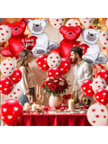 24pcs 40in I Love You Teddy Balloons with Red White Hearts for Romantic Decor