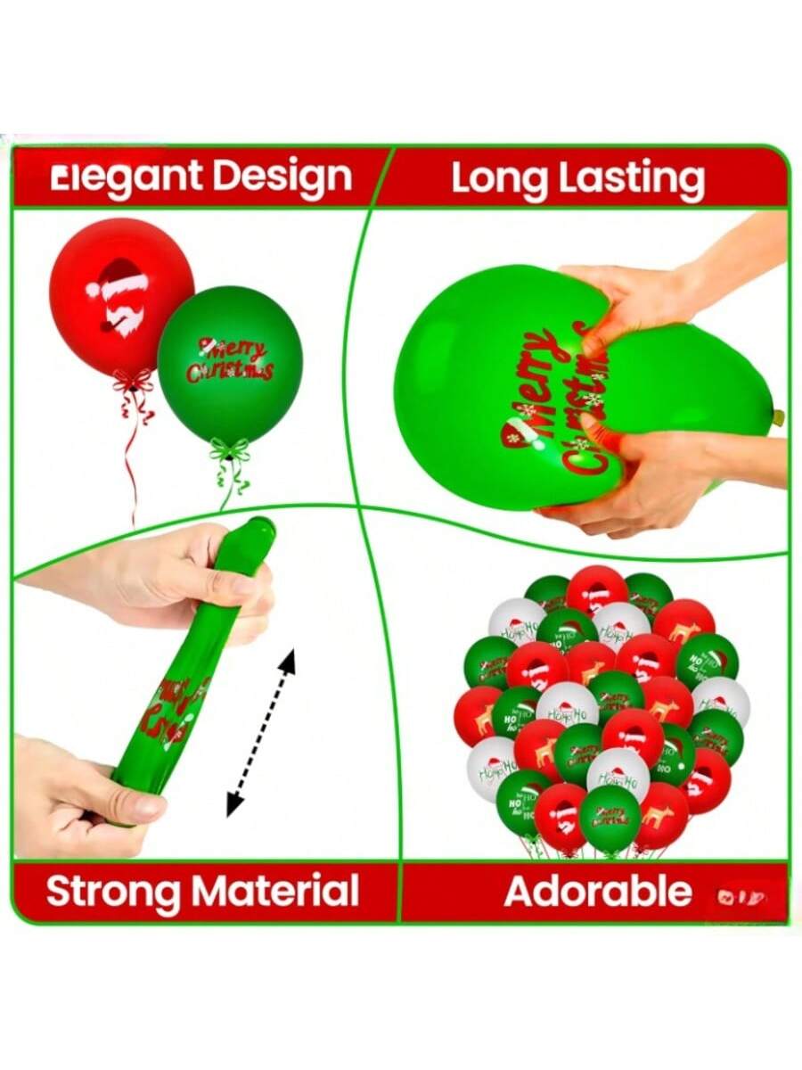 50PCS Reindeer Christmas Latex Balloons Red & Green 12 Inch Party Decor