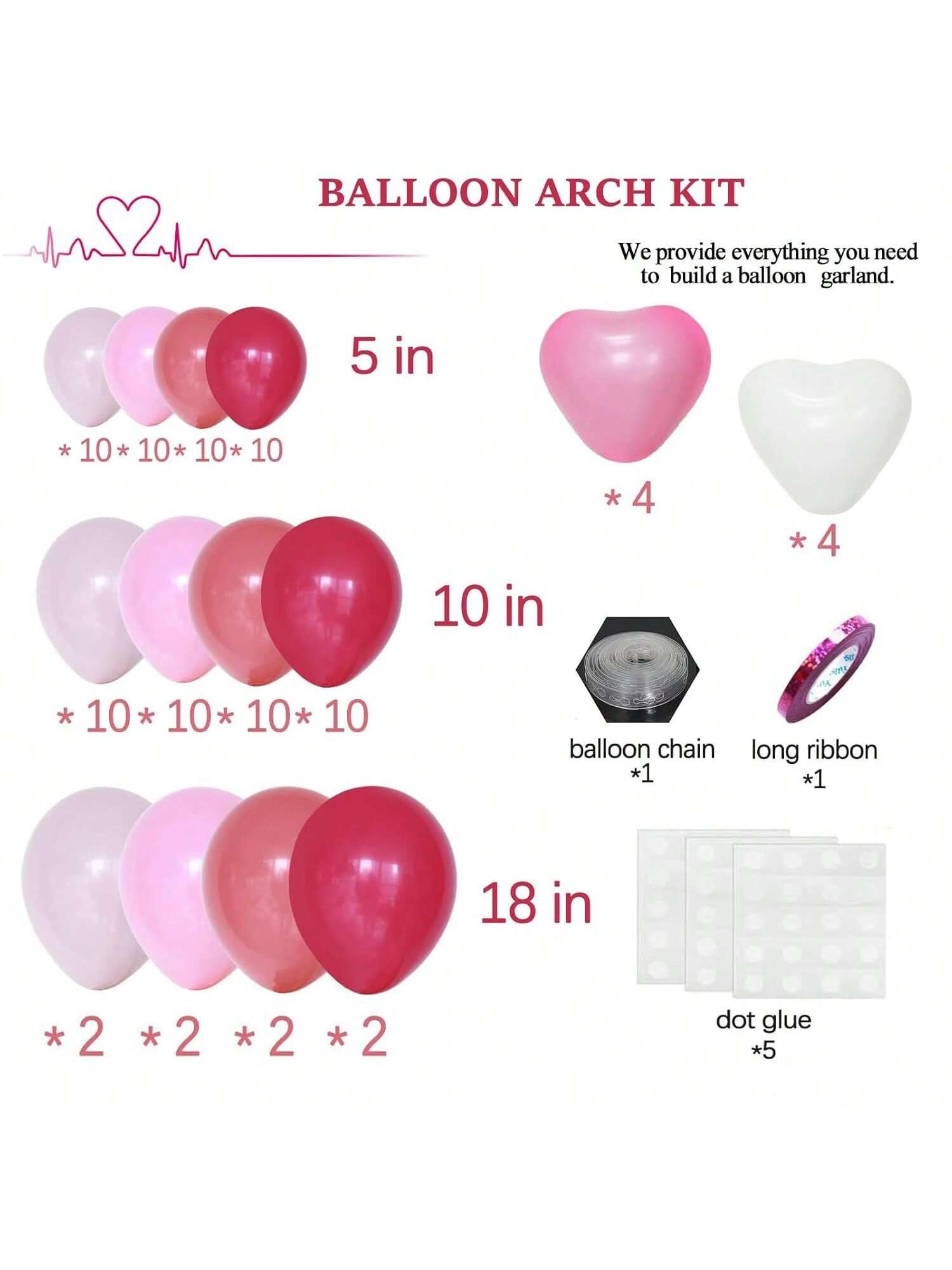100pcs Valentines Balloon Arch Kit Pink Red White Heart Balloons for Party Decor