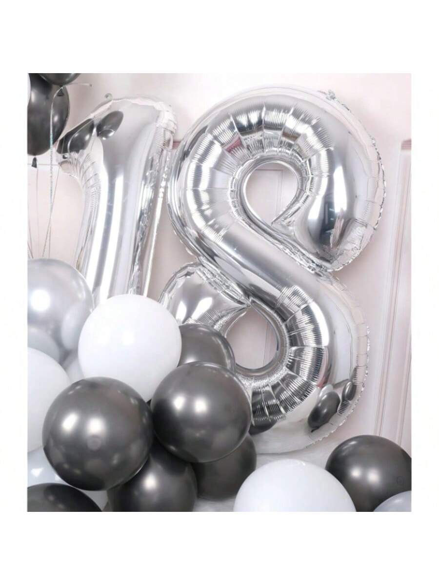 40 Inch Silver Foil Number Balloons for 18th Birthday Anniversary Party