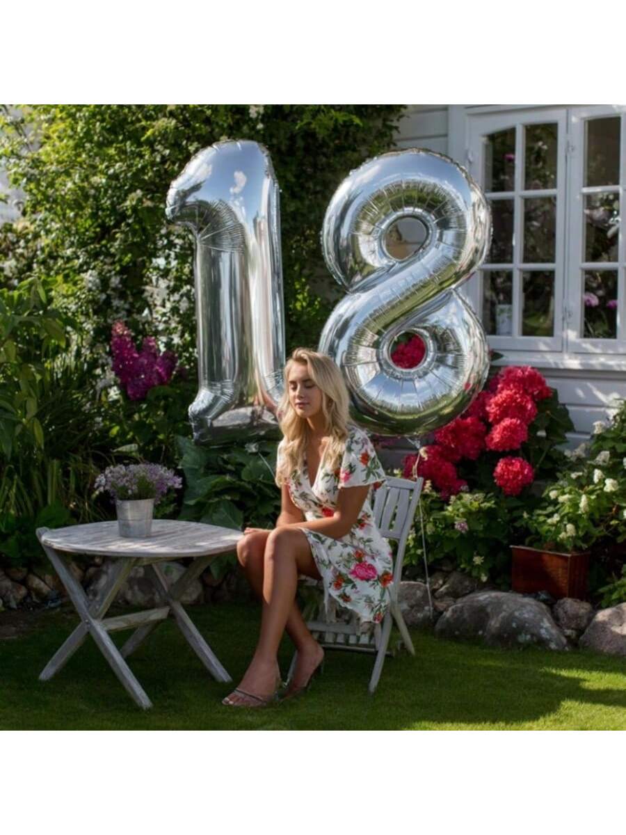 40 Inch Silver Foil Number Balloons for 18th Birthday Anniversary Party