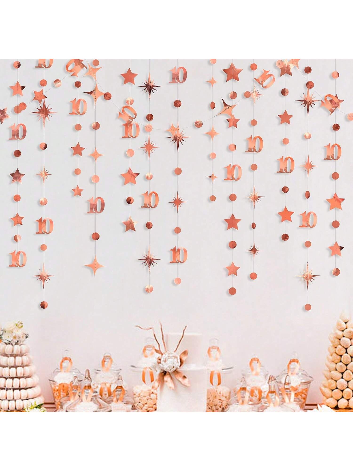 Rose Gold 10th Birthday Garland Banner Metallic Streamer Decorations for Party