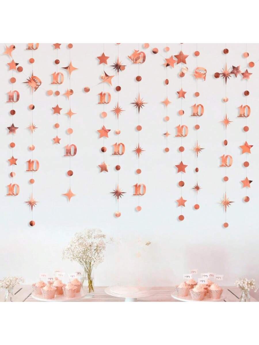 Rose Gold 10th Birthday Garland Banner Metallic Streamer Decorations for Party