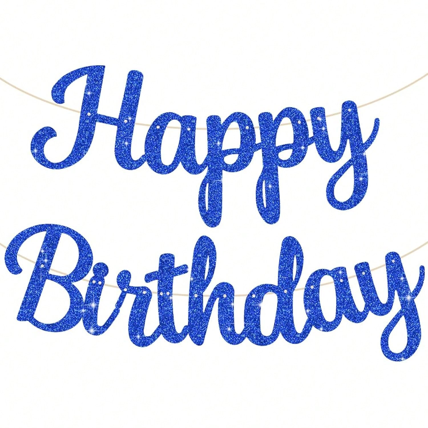 Blue Happy Birthday Pre-Strung Glitter Banner for Kids and Adult Parties