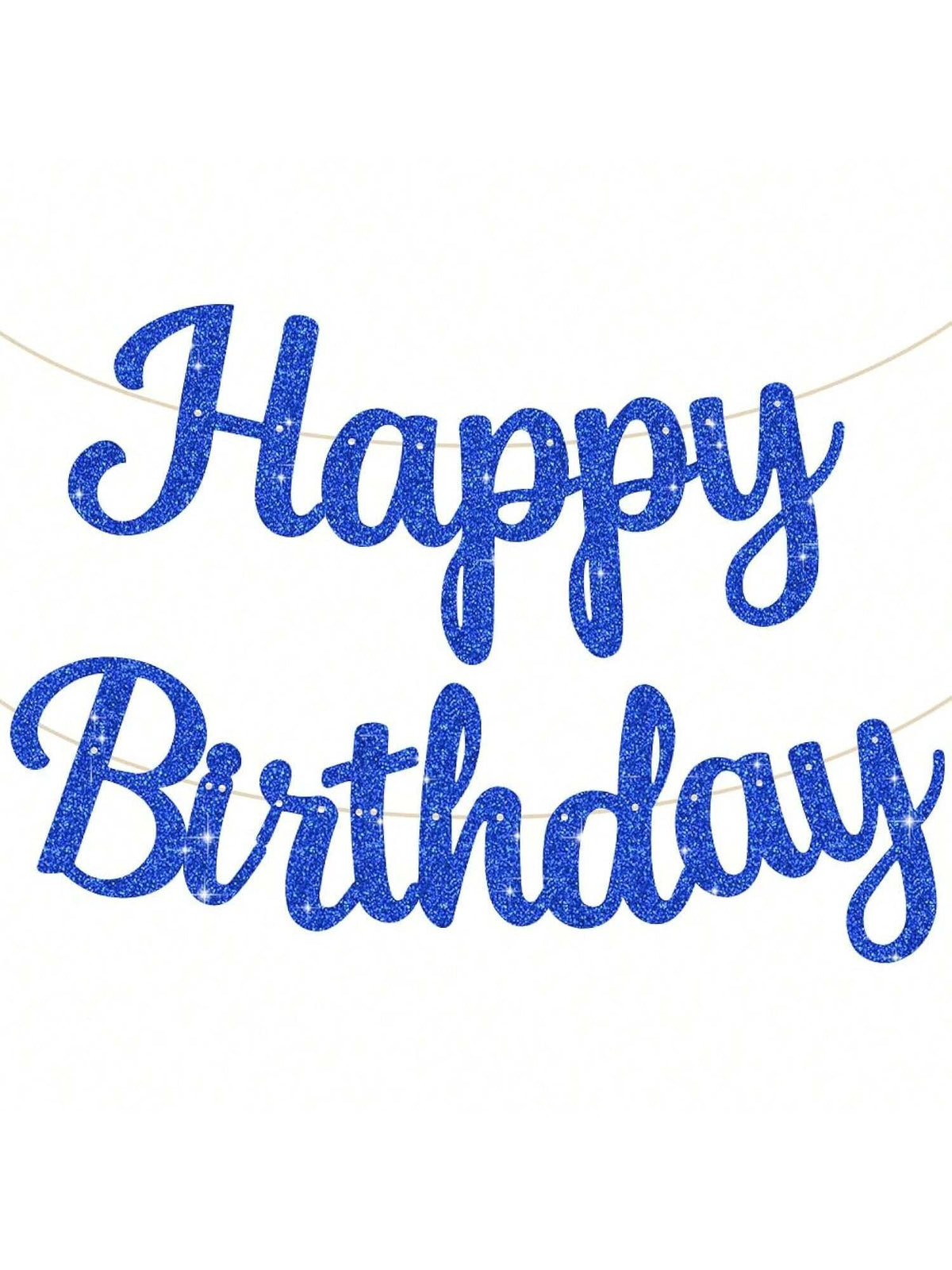 Blue Happy Birthday Pre-Strung Glitter Banner for Kids and Adult Parties