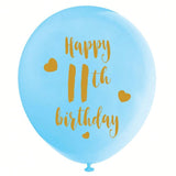 16PCS Blue 11th Birthday Latex Balloons with Gold Happy Birthday Decor