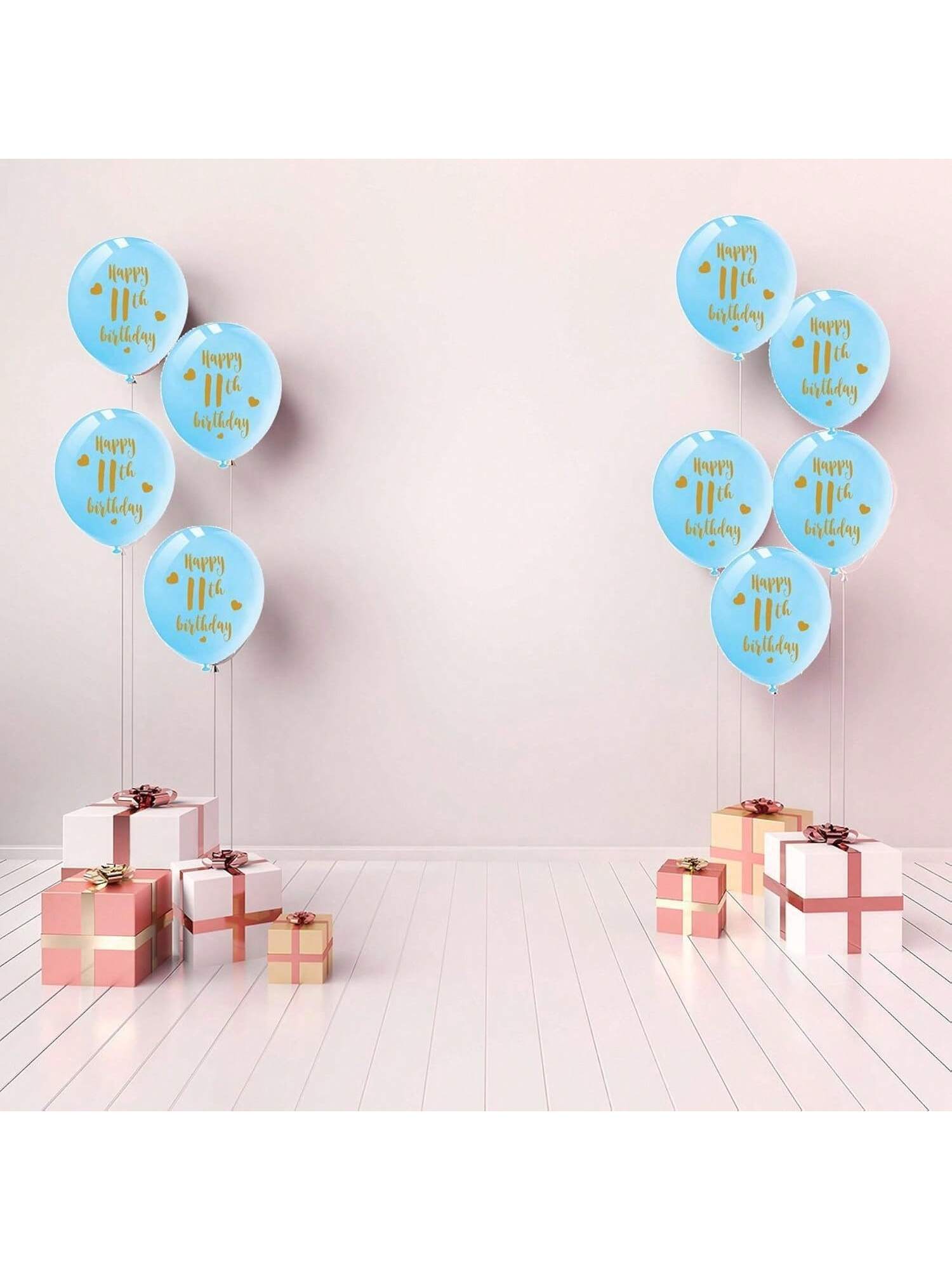 16PCS Blue 11th Birthday Latex Balloons with Gold Happy Birthday Decor