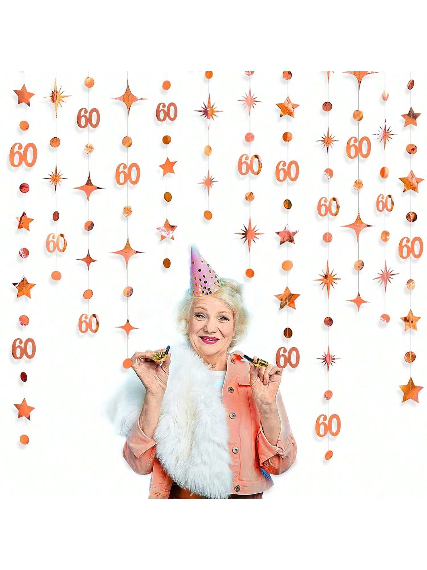 Rose Gold 60th Birthday Garland Streamer Banner Metallic Decorations for Party