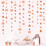 Rose Gold 60th Birthday Garland Streamer Banner Metallic Decorations for Party