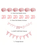 20th Birthday Decoration Kit for Women with Banner, Bunting, and Streamers Rose Gold