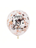 Rose Gold 19th Confetti Balloons for 19th Birthday Party Decor