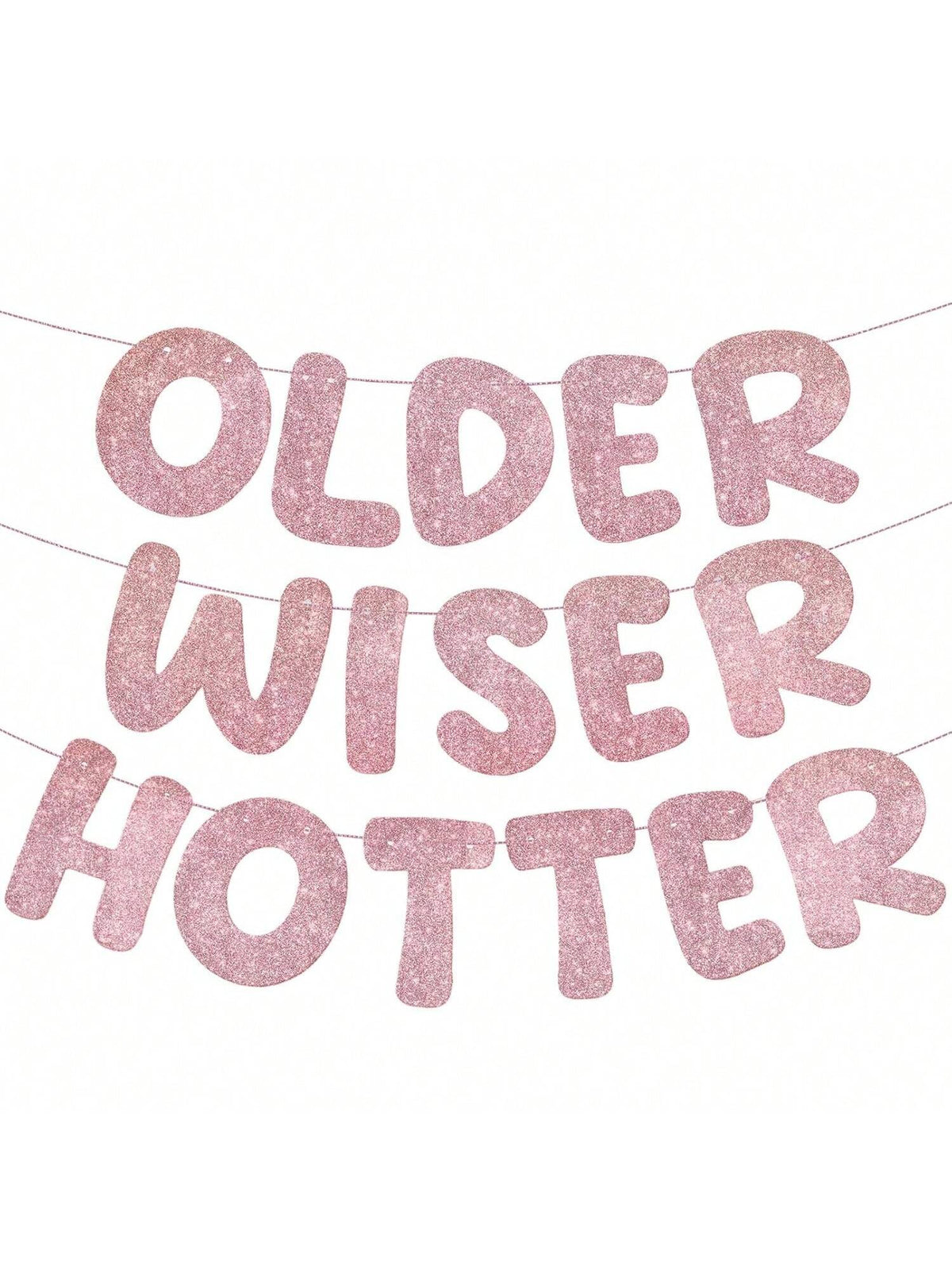 Set of 3 Rose Gold Glitter Older Wiser Hotter Birthday Banner for Women