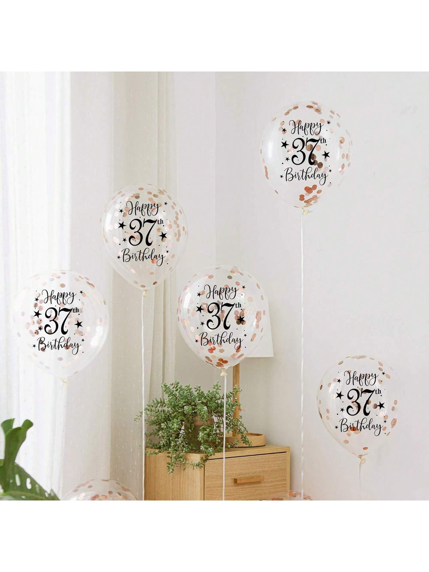 Rose Gold 37th Confetti Balloons for 37th Birthday Party Decor