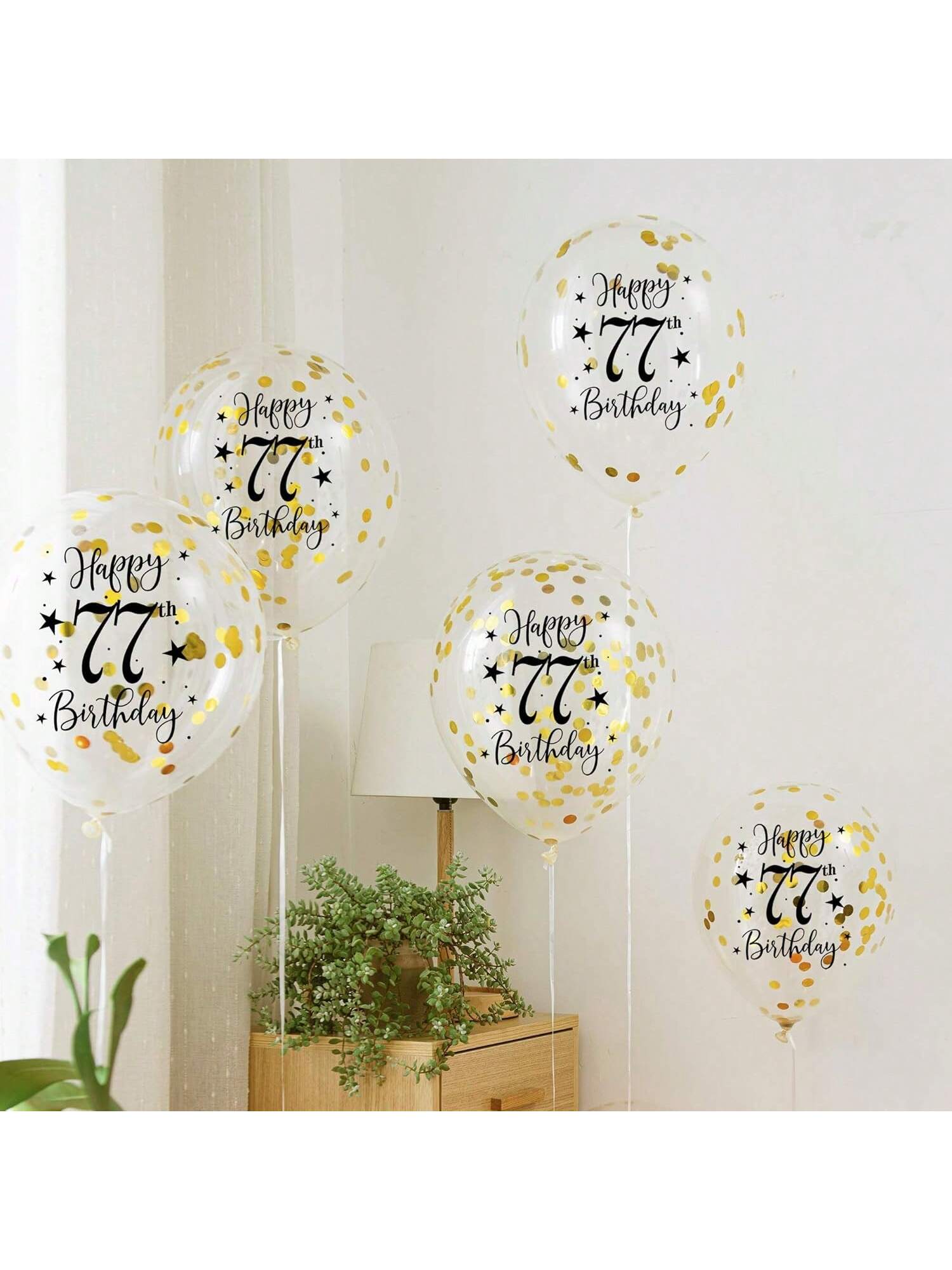 Gold 77th Confetti Balloons for 77th Birthday Party Decor