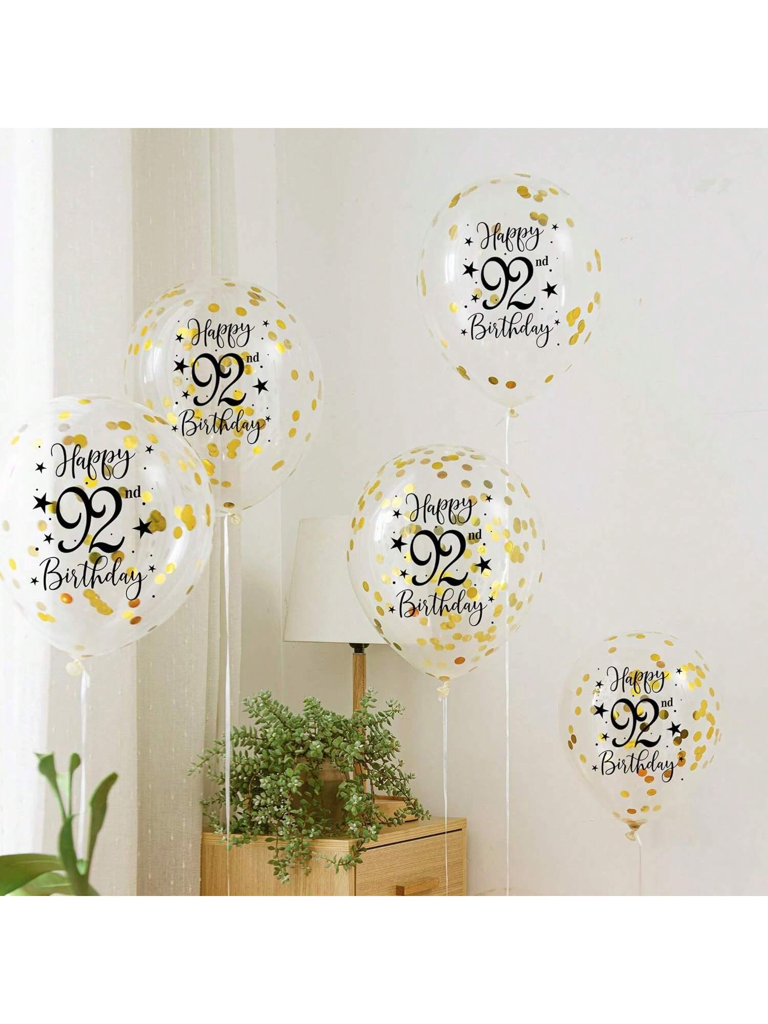 Gold 92nd Confetti Balloons for 92nd Birthday Party Decor