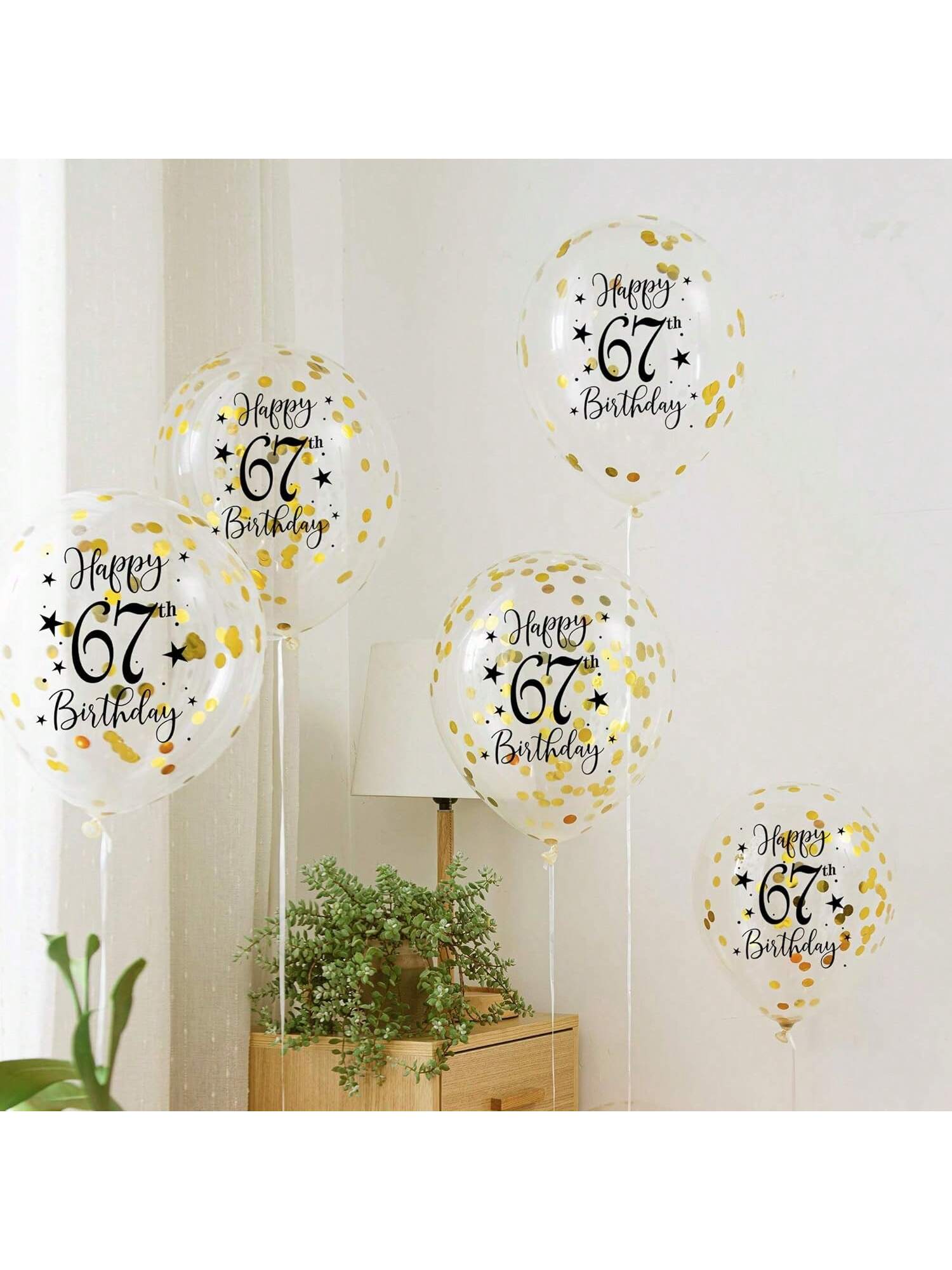 Gold 67th Confetti Balloons for 67th Birthday Party Decor