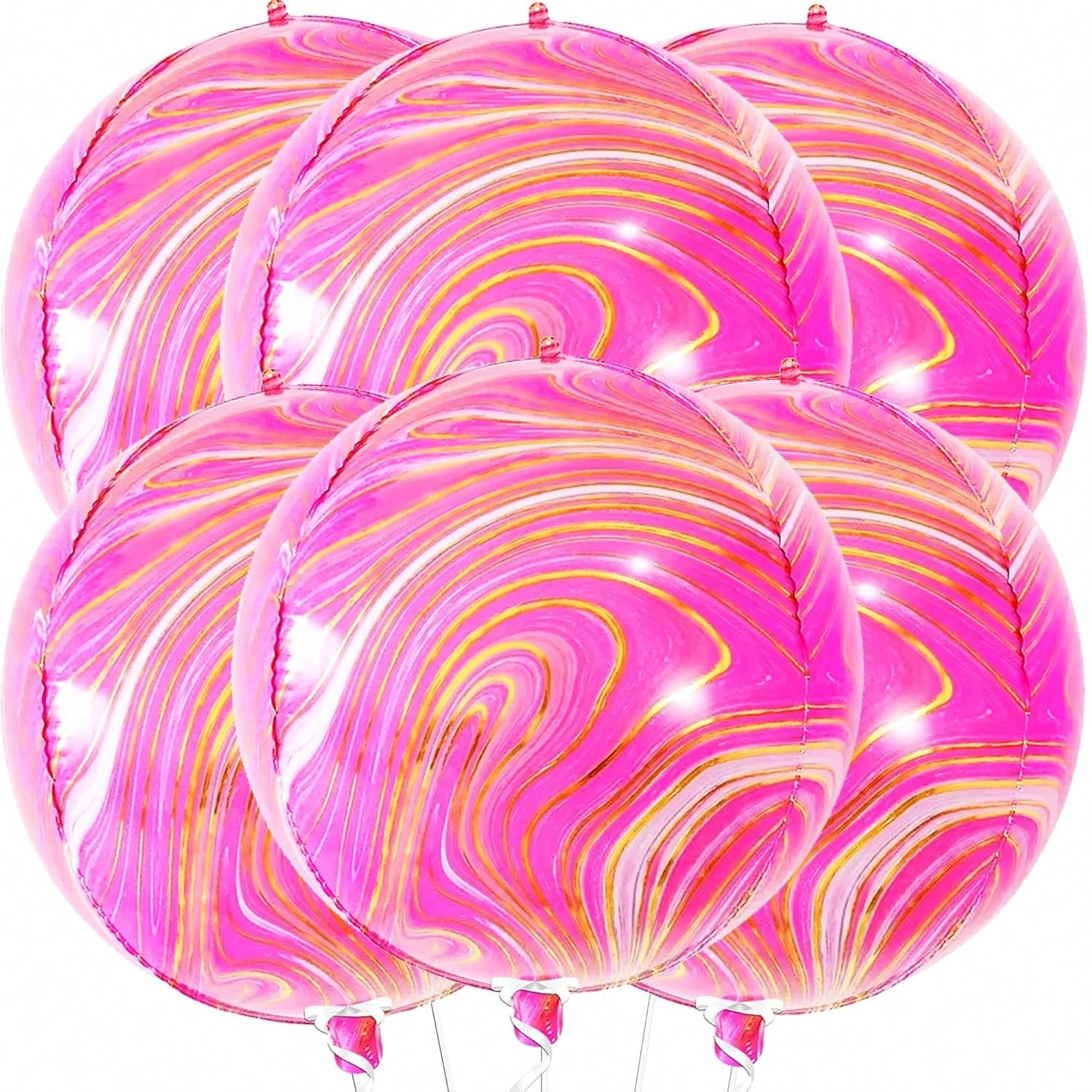 22" Pink Marble Balloons 6pcs Pink & Orange Party Decorations
