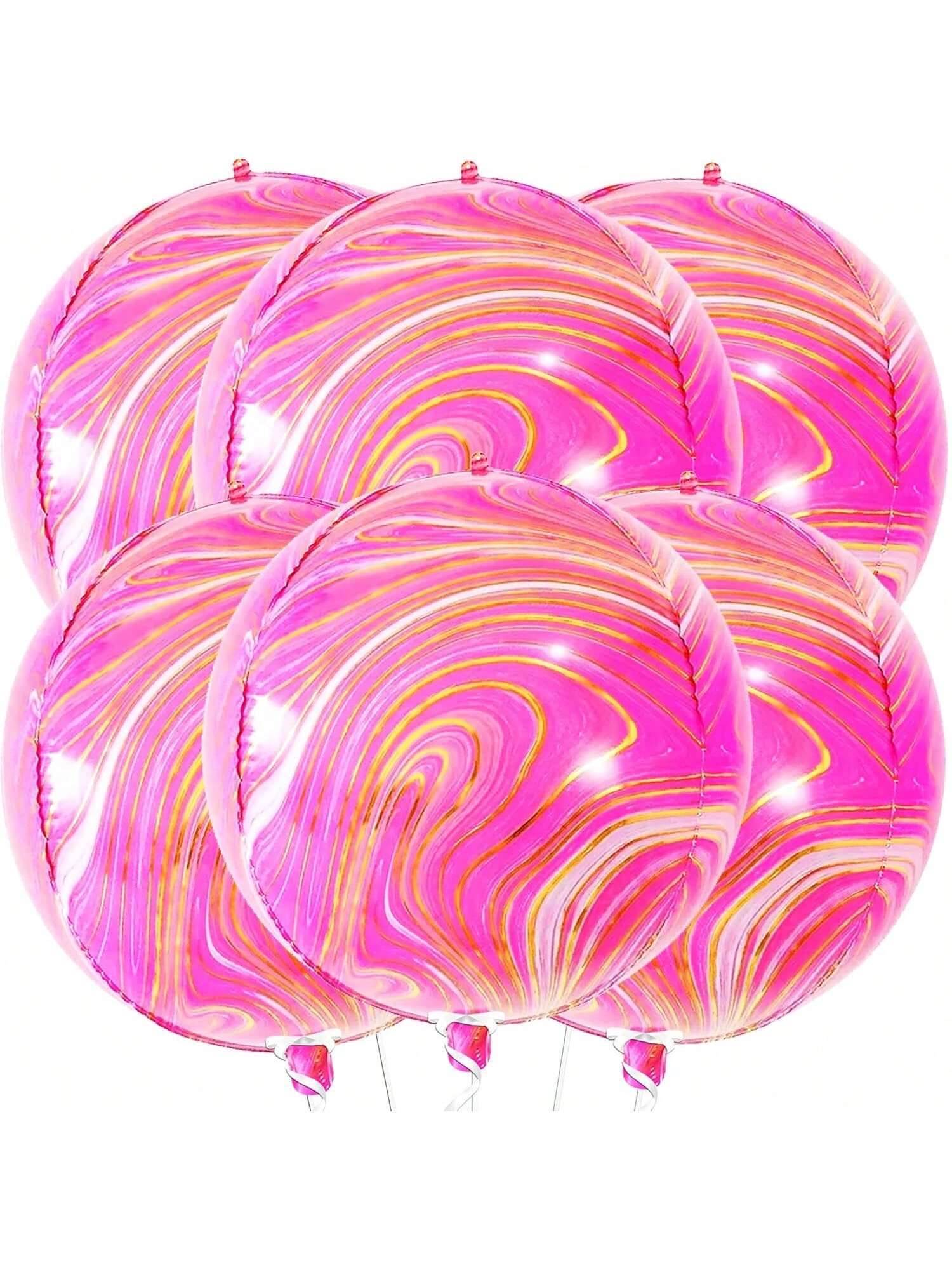 22" Pink Marble Balloons 6pcs Pink & Orange Party Decorations