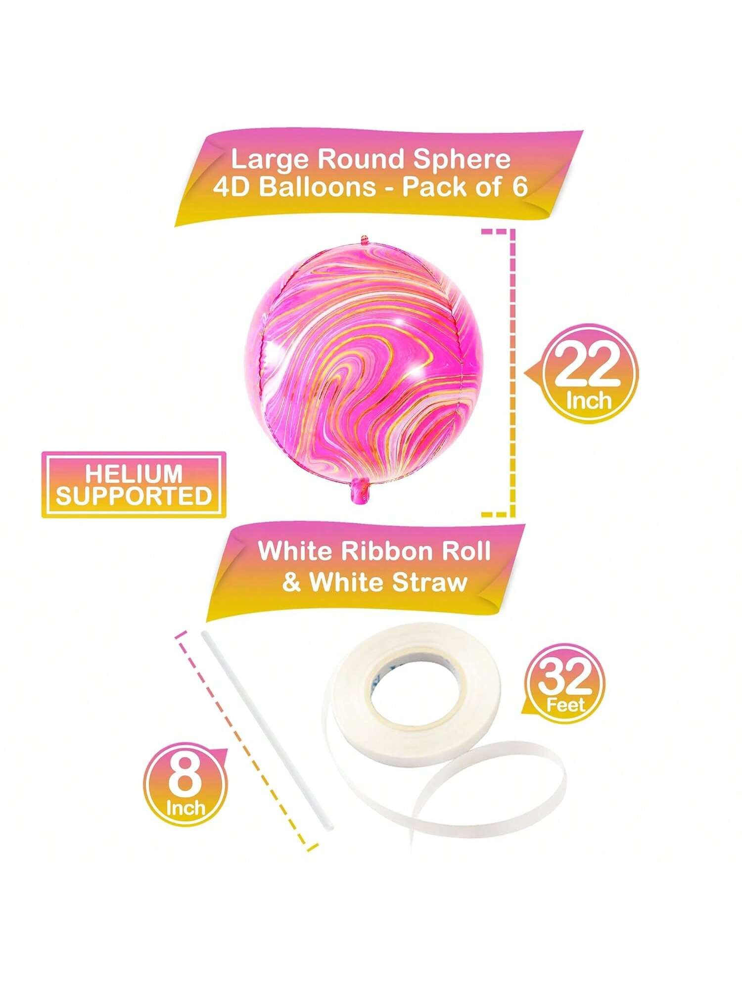 22" Pink Marble Balloons 6pcs Pink & Orange Party Decorations