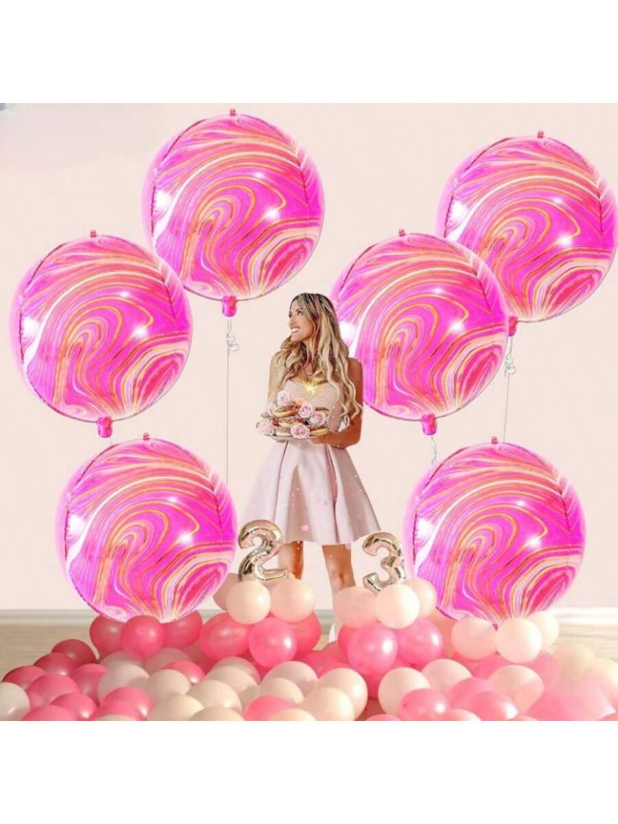 22" Pink Marble Balloons 6pcs Pink & Orange Party Decorations