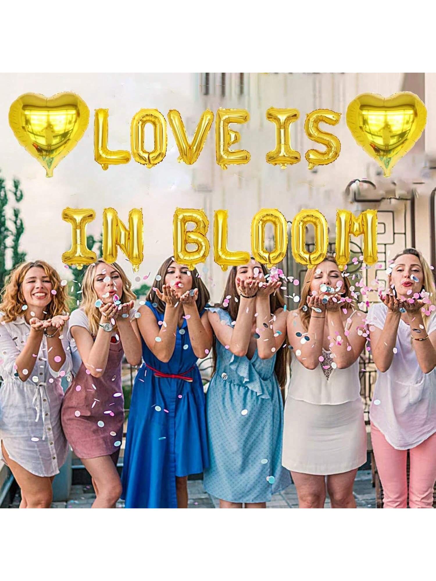 Love Is in Bloom Hearts Banner Foil Balloons for Bridal Shower and Wedding Decor