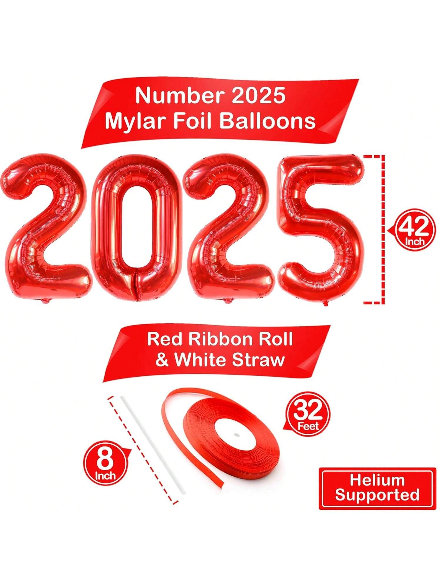 40in Red Jumbo 2025 Number Balloons for New Year and Lunar Festival Decor