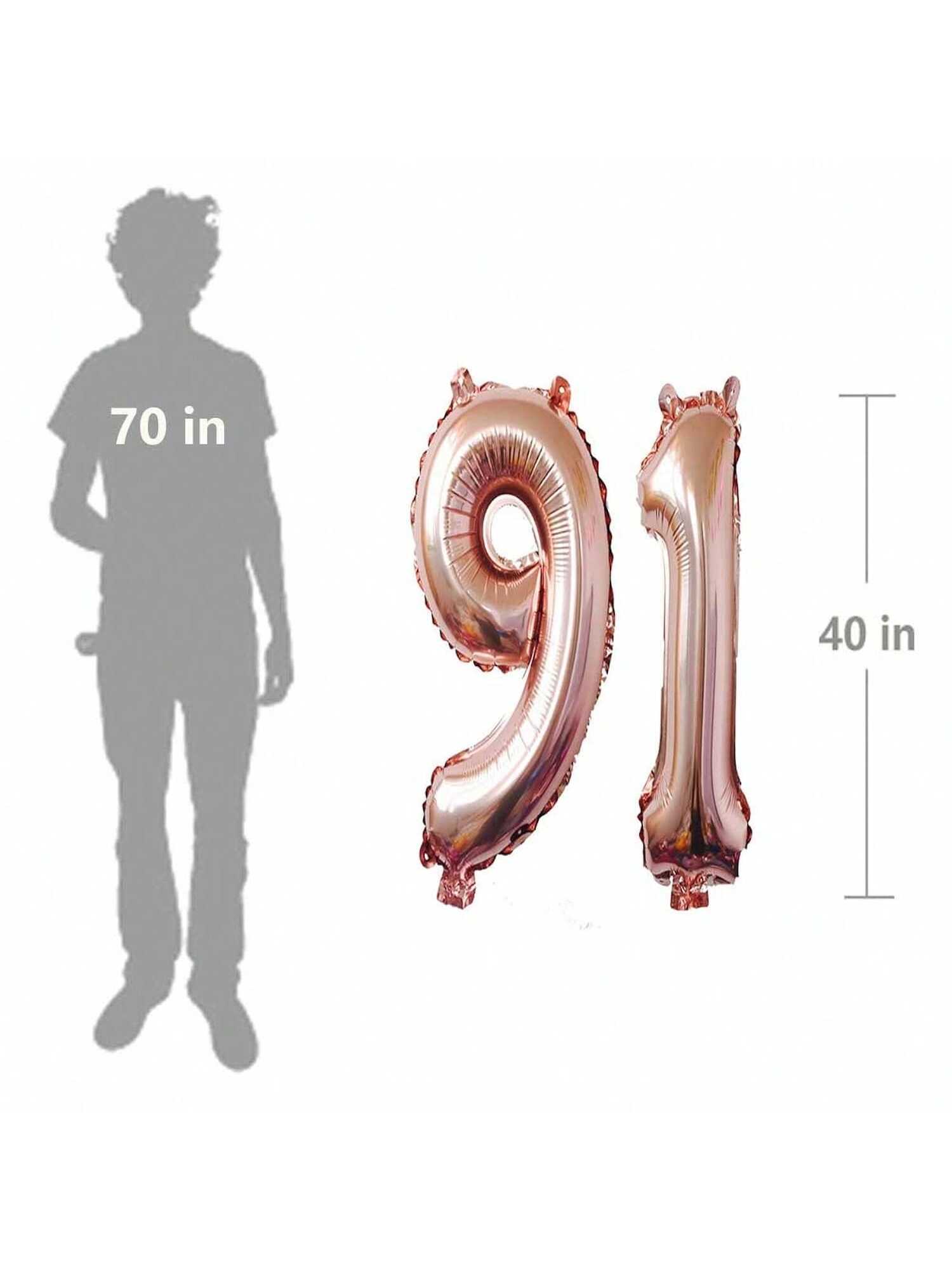 40-Inch Rose Gold 91 Foil Number Balloon for 91st Birthday Decor