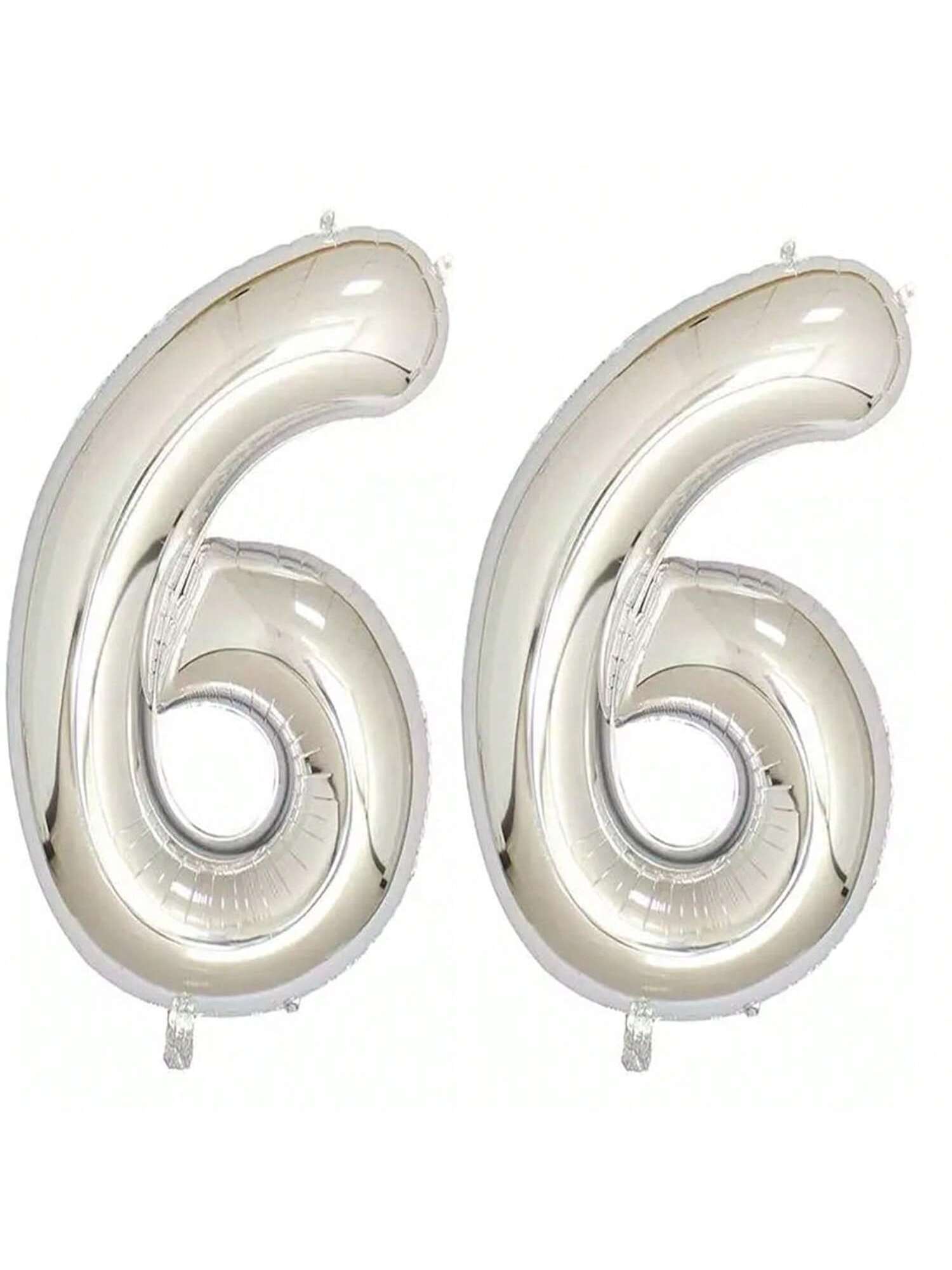 40" Silver Foil 66 Helium Number Balloon for 66th Birthday Party Supplies
