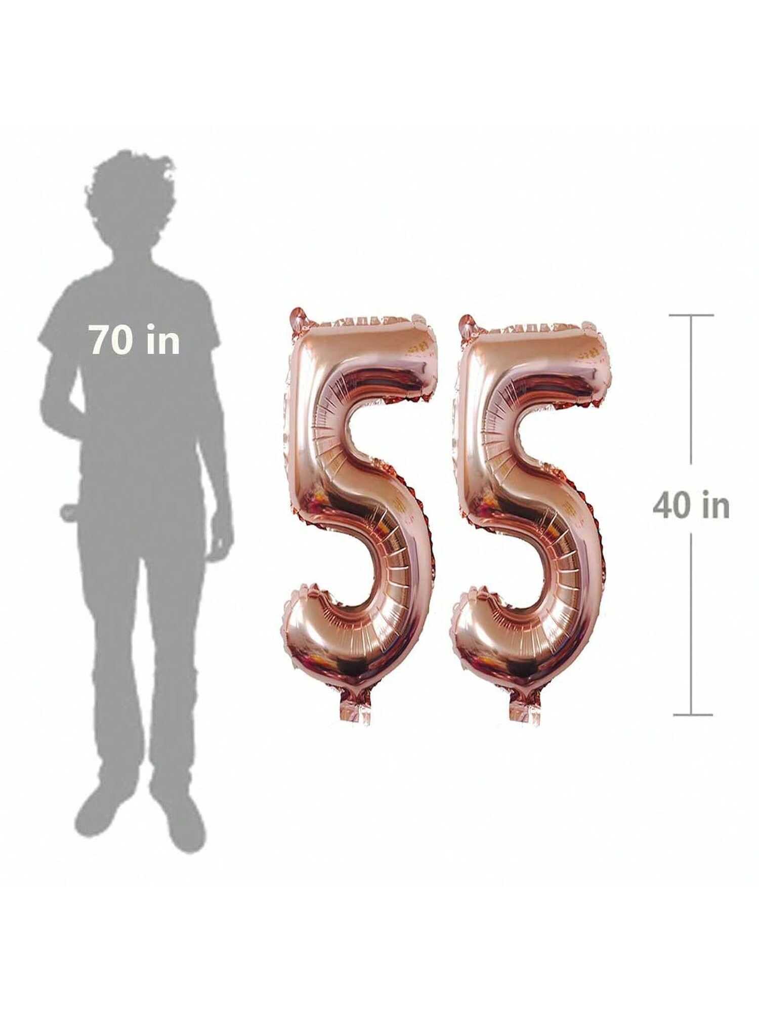 40-Inch Rose Gold Foil 55 Helium Number Balloon for 55th Birthday Party Decor