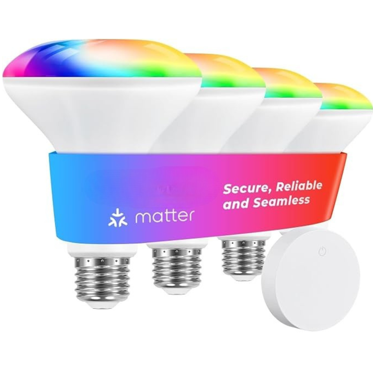 Matter Smart BR30 LED Flood Light Bulb RGBTW Color Changing 4 Pack with Remote