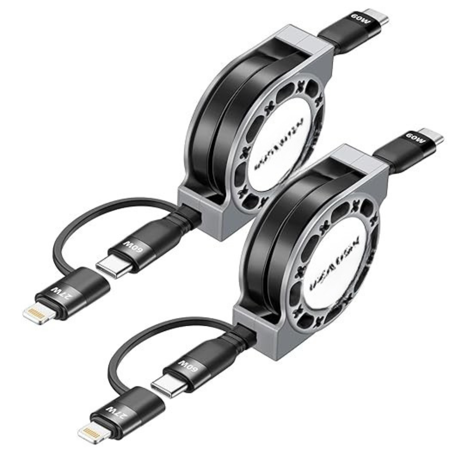 2 Pack 4FT Retractable 2 in 1 USB C to Lightning USB C Fast Charging Cable for iPhone 17 16 15 Samsung iPad