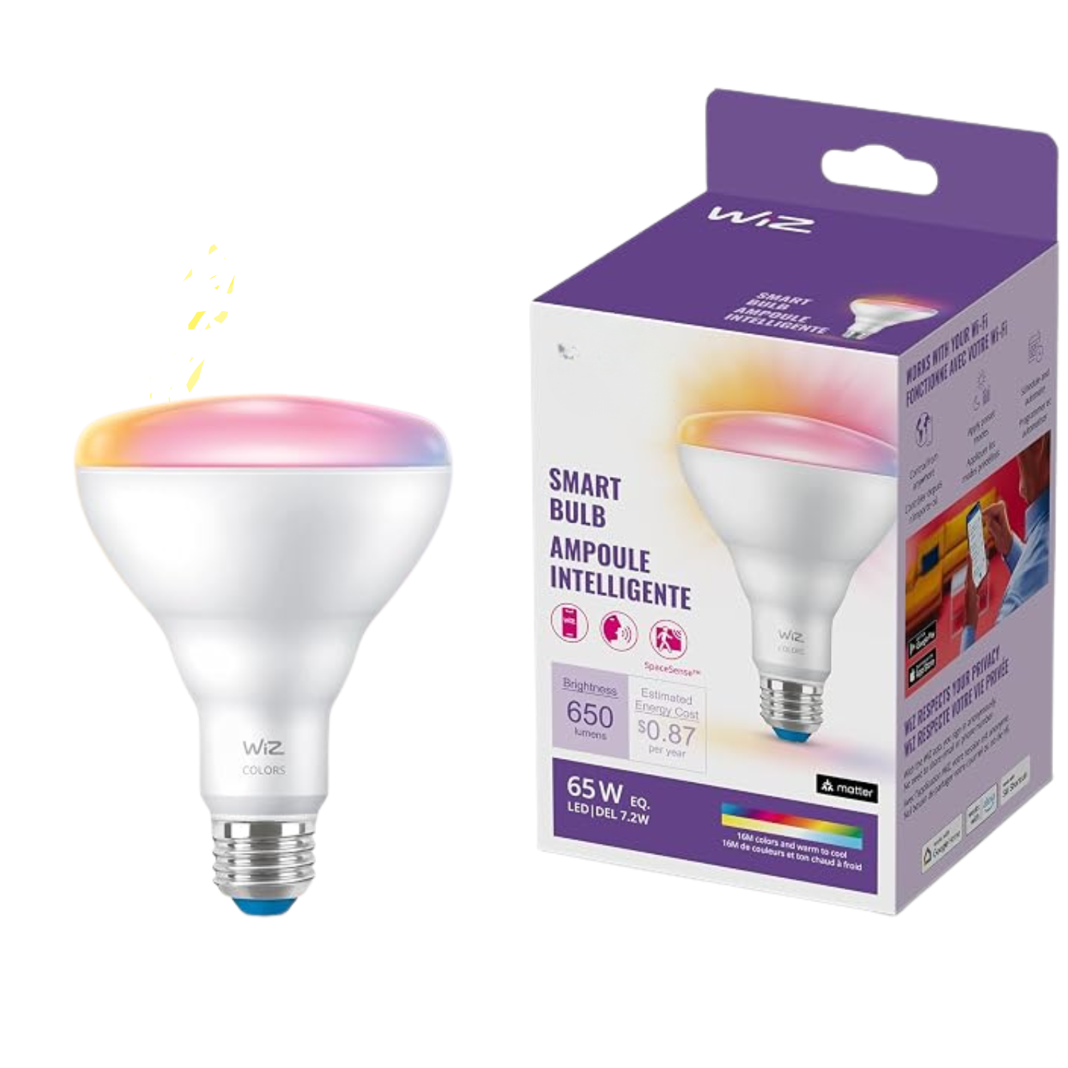 Matter Smart LED BR30 Flood Light Bulb 65W Equivalent RGB Color 1 Pack