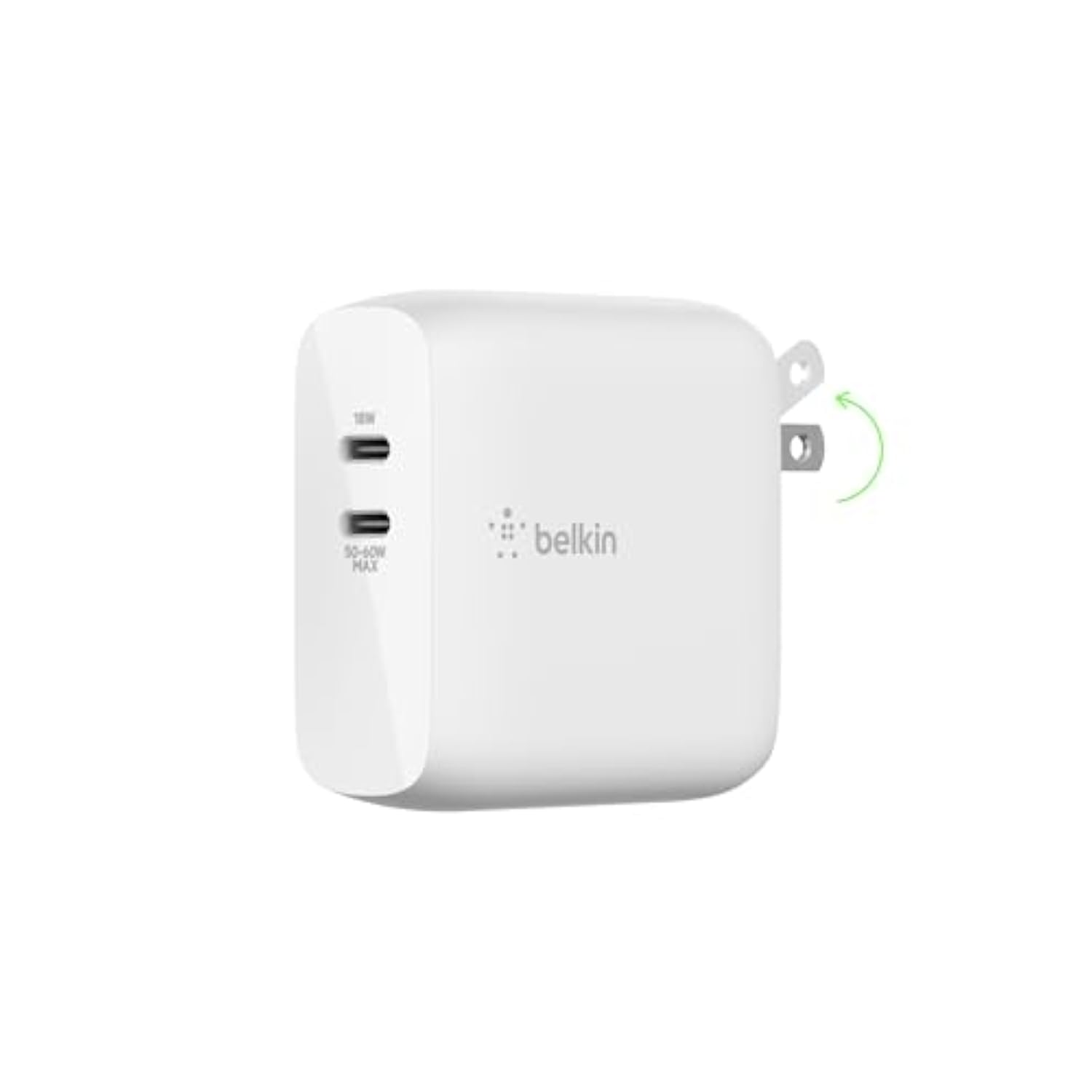 Belkin Dual Port USB C Charger Block 68W - GaN Fast Charging - Type C - USB-C PD Charge for Apple iPhone 17, Air, Samsung Galaxy S25, AirPods, iPad, Macbook Pro, Nintendo Switch 2 - White