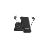 Ultra Mini 5000Mah Portable Charger Power Bank With Built-In Cables And Ac Wall Plug,Usb C Fast Charging Pocket Size External Battery Pack Compatible With Iphone Android Smartphones (Black)