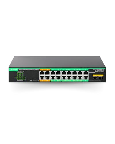 16 Ports Ultrareach Poe Switch With Remotely Cloud Management, Up To 2600Ft Long Range Poe & Data Transmission, 4* Bt 90W & 12* At 30W Ports, Built-In 300W Power Adapter