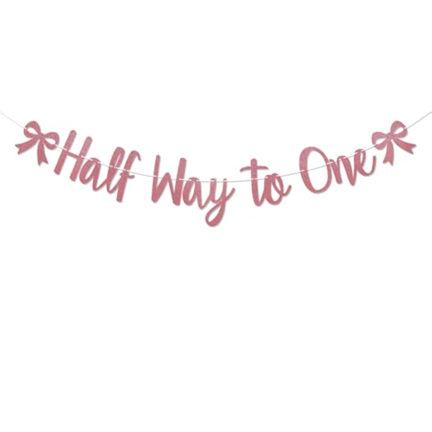 Pink Bow Half Way To One Banner - Pink Knot Half Years Old Baby Shower Decor, Coquette 6 Months Birthday Party Decorations Rose Gold