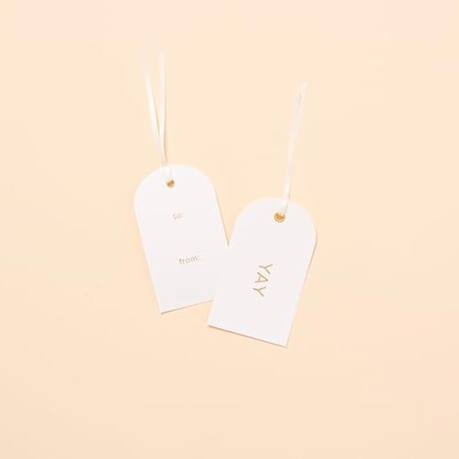 Letterpress Gift Tags, Gold Foil, Yay, To And From, Set Of 25 Paper Tags With Satin Ribbon