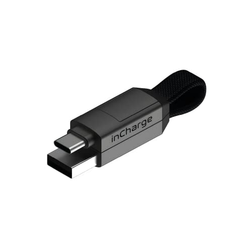 inCharge 6 - Keychain USB C Charger Cable, Lightning Cable and Micro-USB for Smartphone, Universal Cable Charger 6 in 1, USB Plug, 15W, Gray