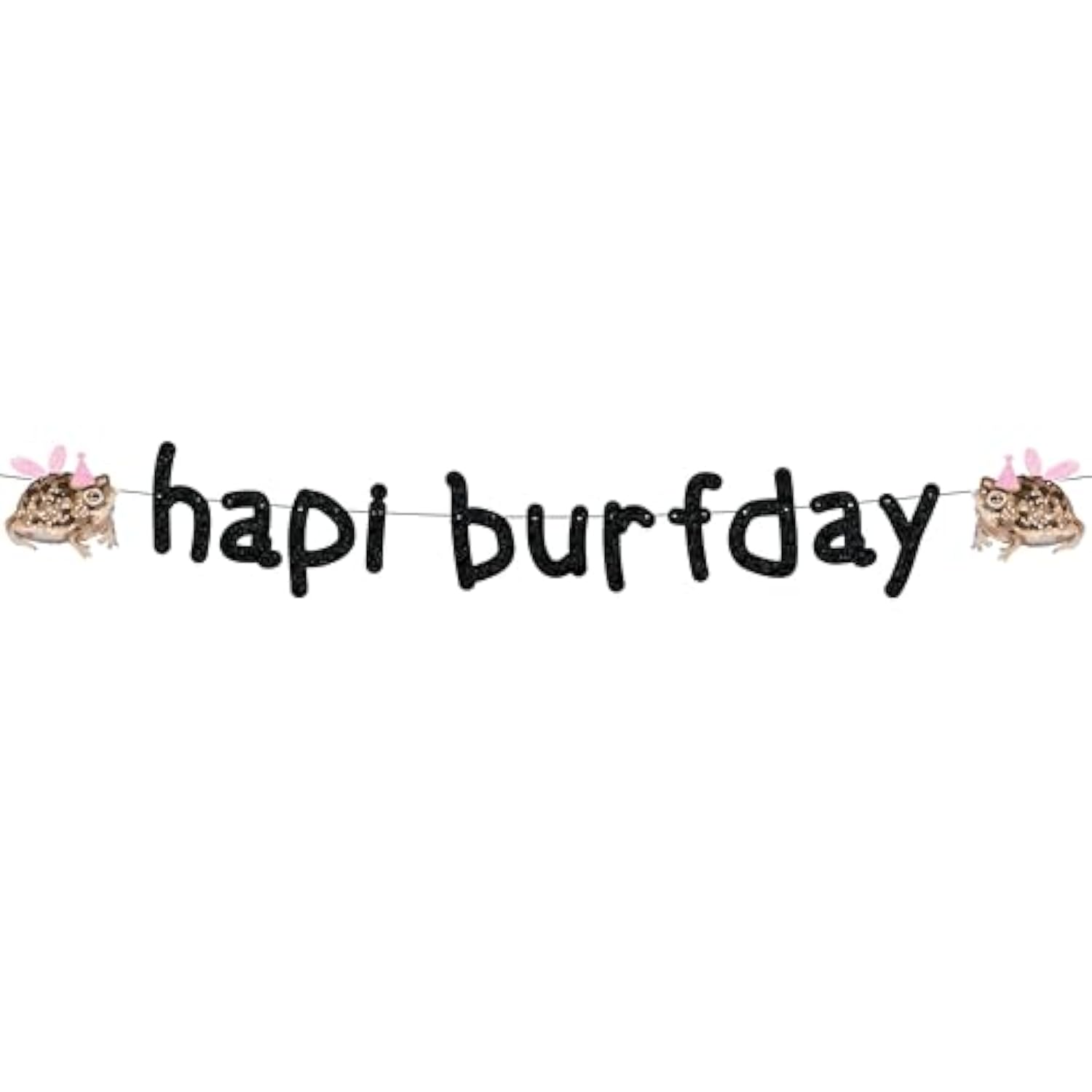 Happy Birthday Banner Pre-Strung Black Glitter Funny Hapi Burfday Birthday Decorations For Frog Lovers Bday Party Decor
