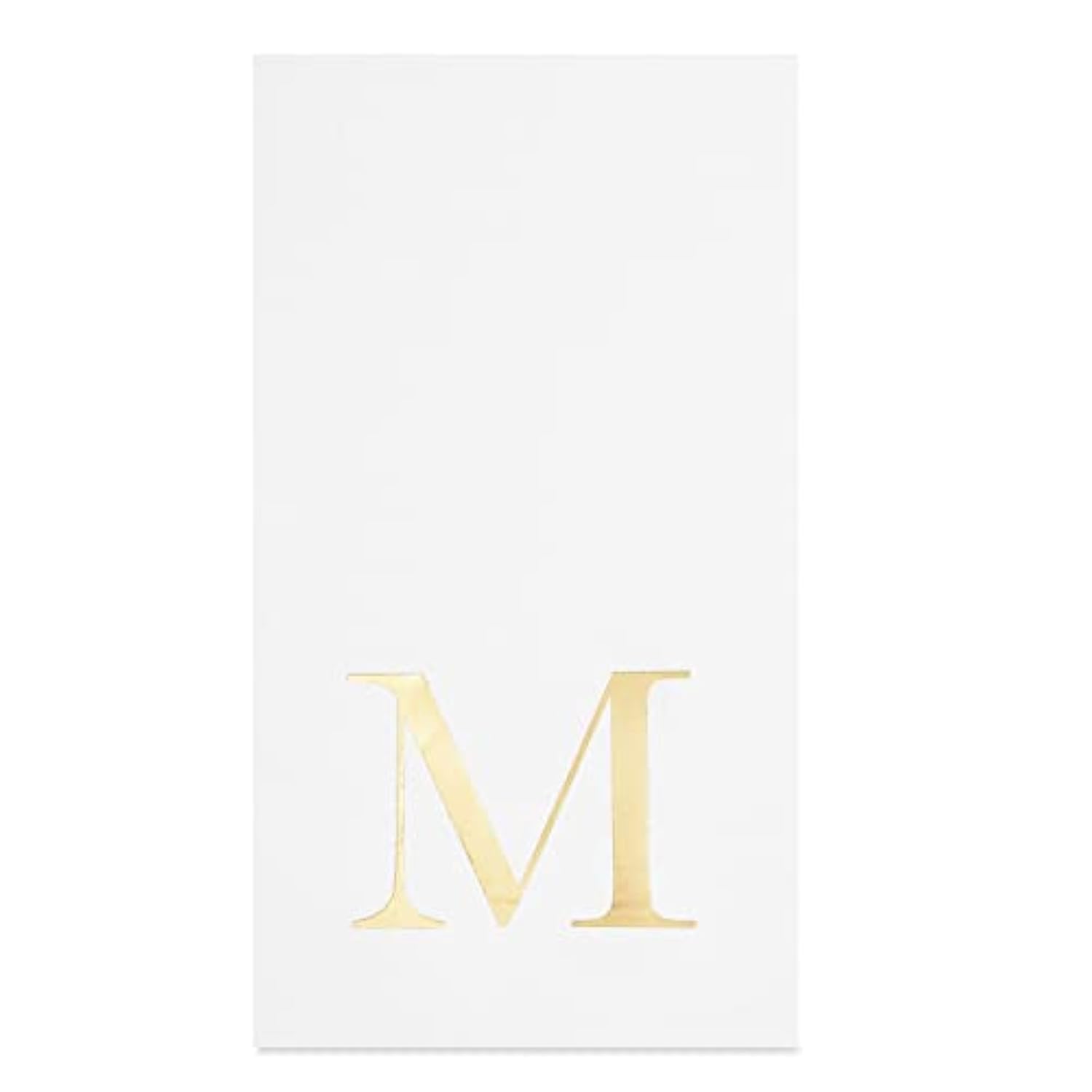 M Napkins Paper Guest Towels - 4 X 8 In, 3-Ply, White & Gold, 100 Count - Letter M Initial Napkins For Wedding Reception & Party Use