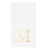 M Napkins Paper Guest Towels - 4 X 8 In, 3-Ply, White & Gold, 100 Count - Letter M Initial Napkins For Wedding Reception & Party Use