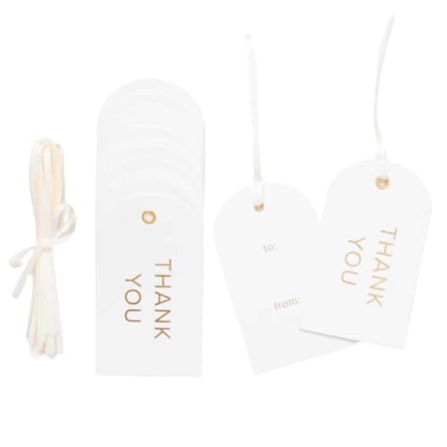 Letterpress Gift Tags, Gold Foil, Thank You, To And From, Set Of 25 Paper Tags With Satin Ribbon