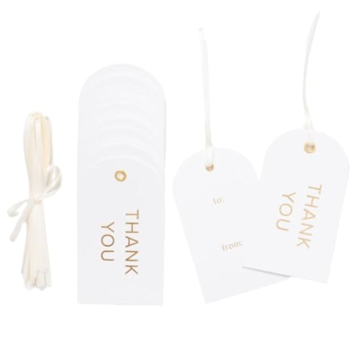 Letterpress Gift Tags, Gold Foil, Thank You, To And From, Set Of 25 Paper Tags With Satin Ribbon