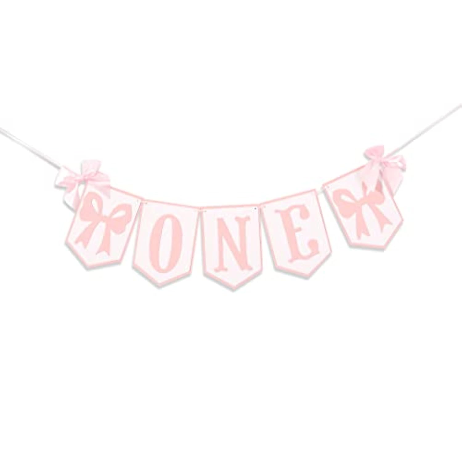 Pink Highchair Banner "ONE" with Bows: Girl's 1st Birthday Decor