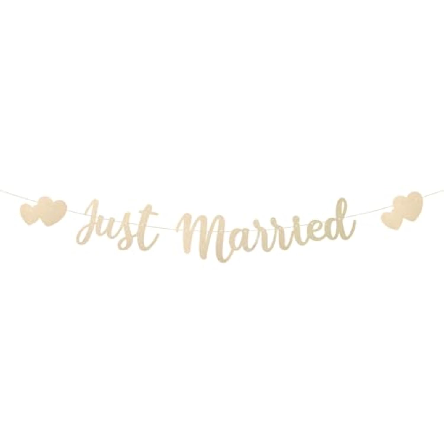 Just Married Banner, Pre-Strung Hearts Wedding Banner Just Married Bunting Sign Mr And Mrs Decor Garland For Wedding Bridal Shower Bachelor Reception Ceremony Party Car Decoration (Champagne Gold)