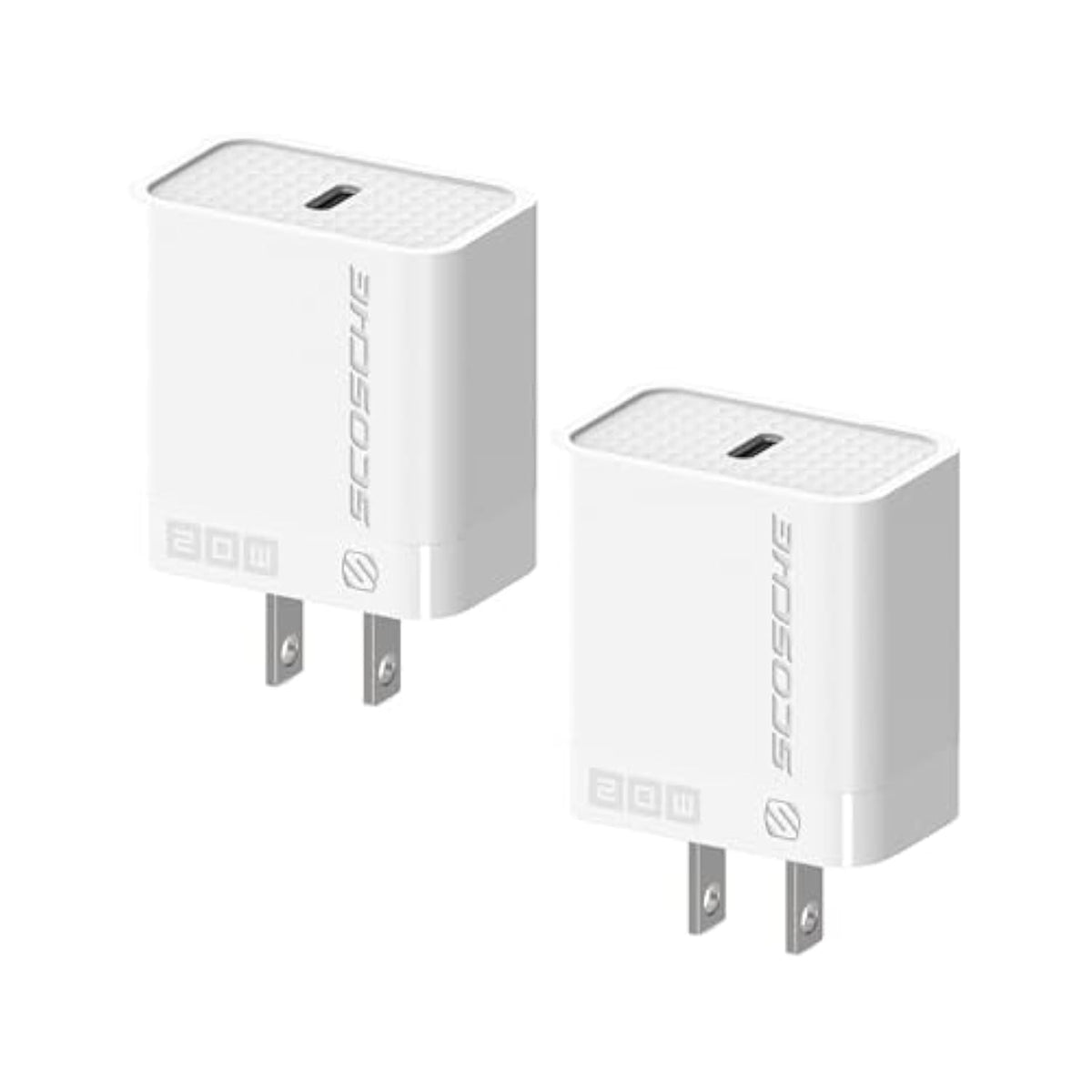 Scosche PowerVolt 20W USB-C Charger Block, Type-C Charger Fast Charging Power Adapter Plug Compatible with Apple iPhone 16/15/14/13/12 Series, iPad and Android, Cell Phone Wall Chargers 2 Pack, White