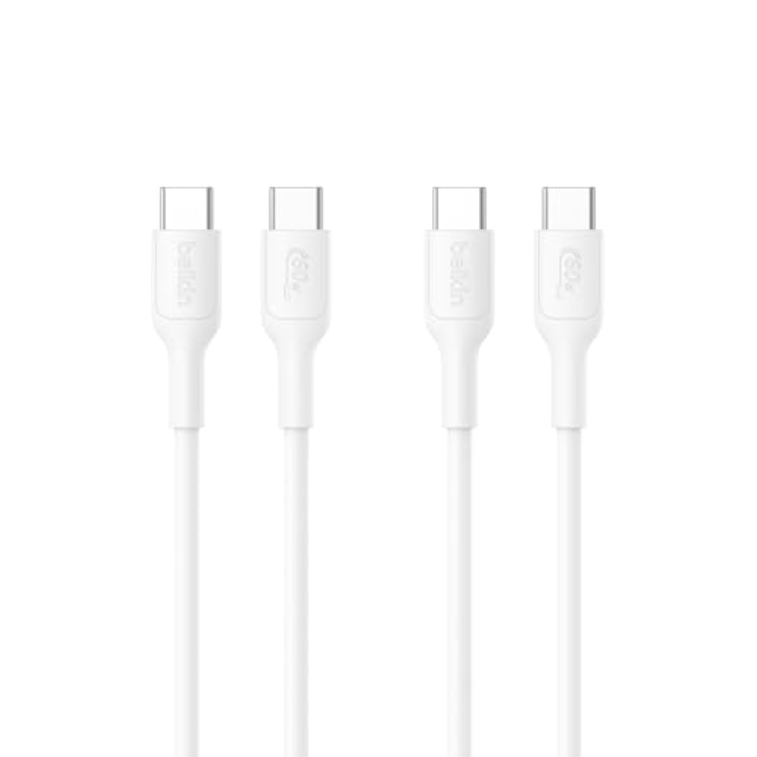 Belkin Eco USB-C to USB-C Cable 3.3ft, 60W - Soft, Braided, Flexible Fast Charging Cable, Type C Charger Cord for iPhone 16, Galaxy S25, Pixel 9, MacBook, iPad Pro, & More - White (2 Pack)