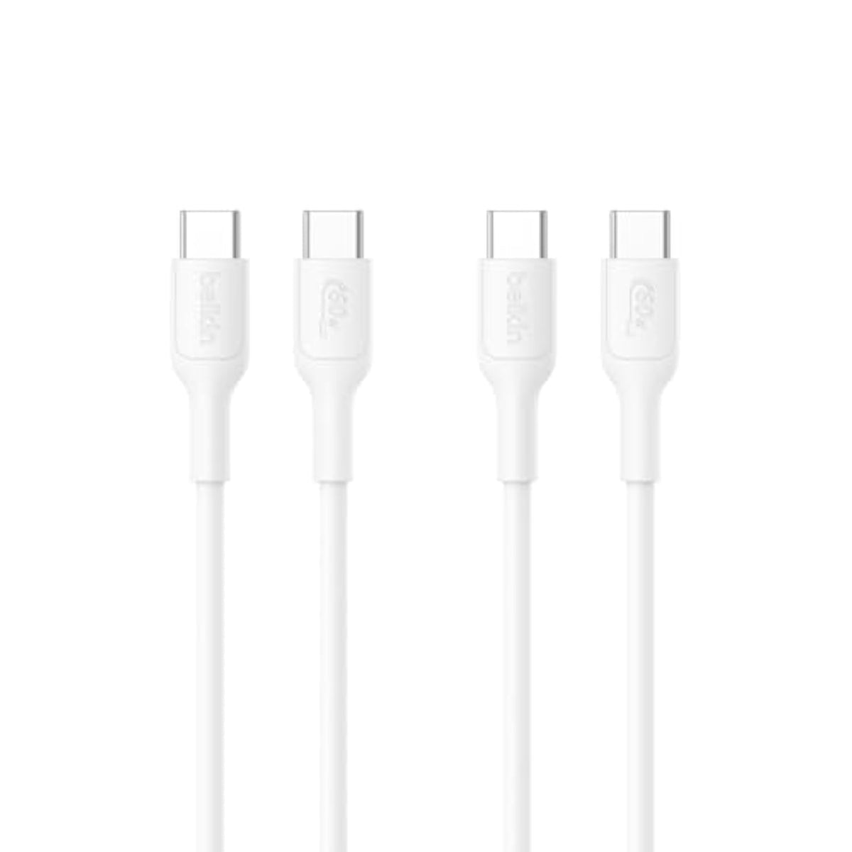 Belkin Eco USB-C to USB-C Cable 3.3ft, 60W - Soft, Braided, Flexible Fast Charging Cable, Type C Charger Cord for iPhone 16, Galaxy S25, Pixel 9, MacBook, iPad Pro, & More - White (2 Pack)