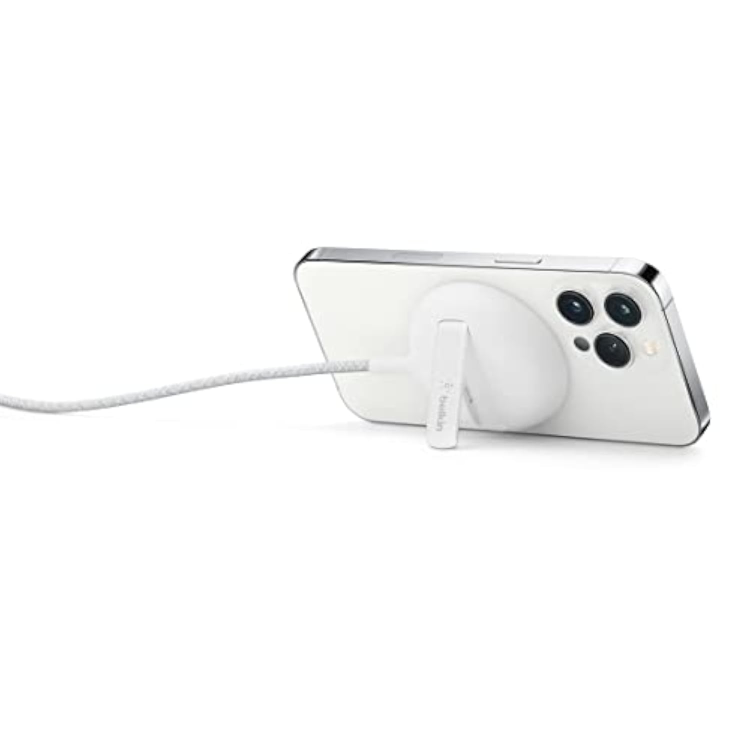 Belkin Wireless Charger, Fast Charging Up to 15W w/Official Made-for-MagSafe Module and Pad Style, Metal Kickstand for iPhone 14, 14 Plus, 14 Pro, 14 Pro Max, 13, 12 and Other MagSafe iPhones - White