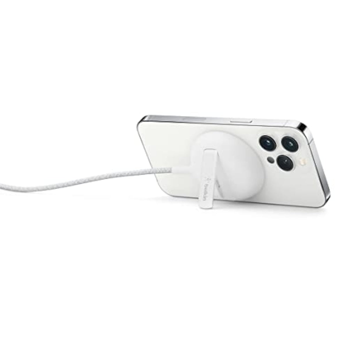 Belkin Wireless Charger, Fast Charging Up to 15W w/Official Made-for-MagSafe Module and Pad Style, Metal Kickstand for iPhone 14, 14 Plus, 14 Pro, 14 Pro Max, 13, 12 and Other MagSafe iPhones - White